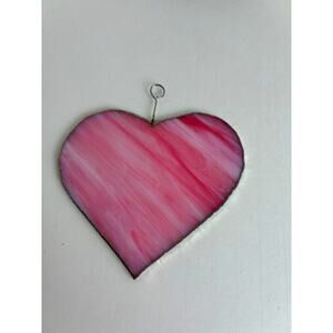 Suncatcher Window Hanging Handmade Pink White  Heart Glass 4.25 x 4 Inches